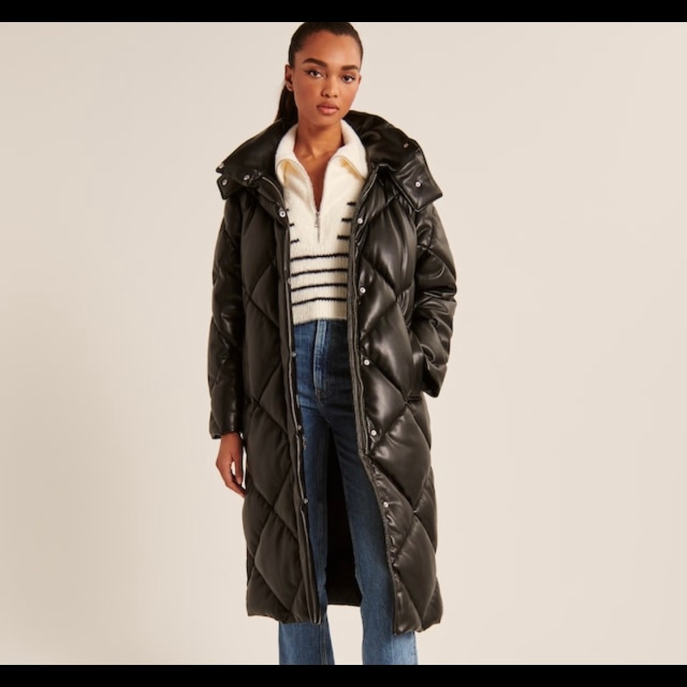 NWT A&F Ultra Long Vegan Leather Quilted Puffer